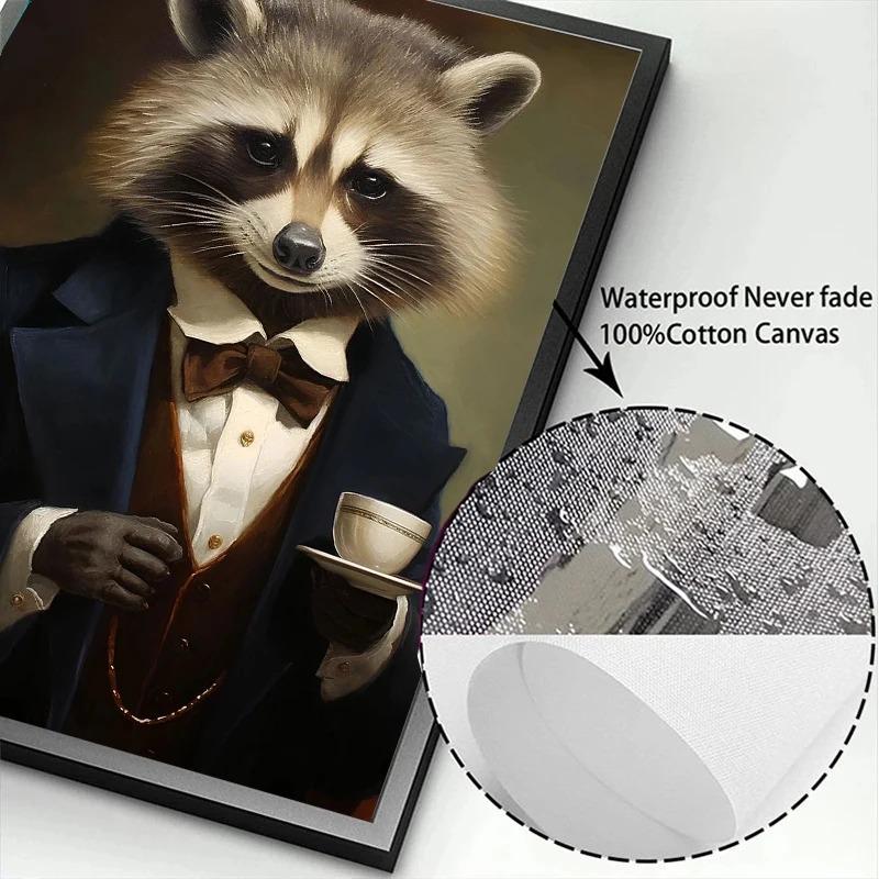 Funny Animals Raccoon In Tuxedo Owl Pug Suit Print Poster Canvas Painting Cute Kawaii Wall Art Pictures Living Room Home Decor