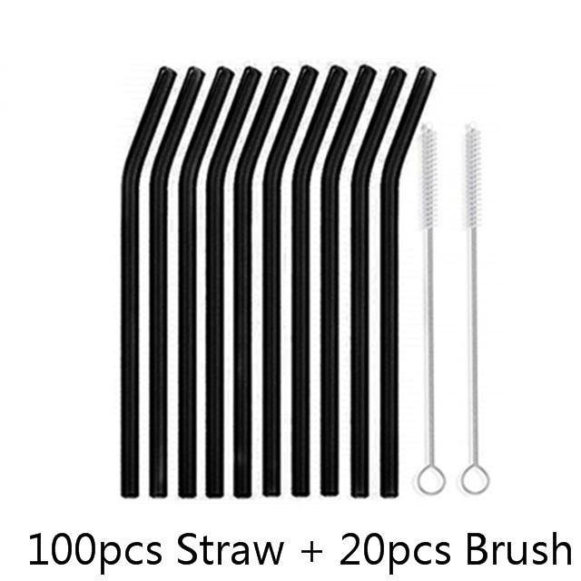100Pcs Reusable Drinking Glass Straws 20cmx8 mm For Smoothies, Tea, Juice --10Pack With 20Pcs Cleaning Brush Barware