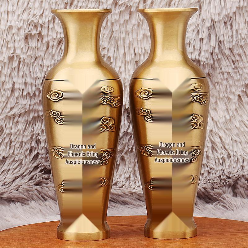 Brass Dragon and Phoenix Vases: Auspicious Home Decor Pair for Living Room, TV Cabinet, or Shop