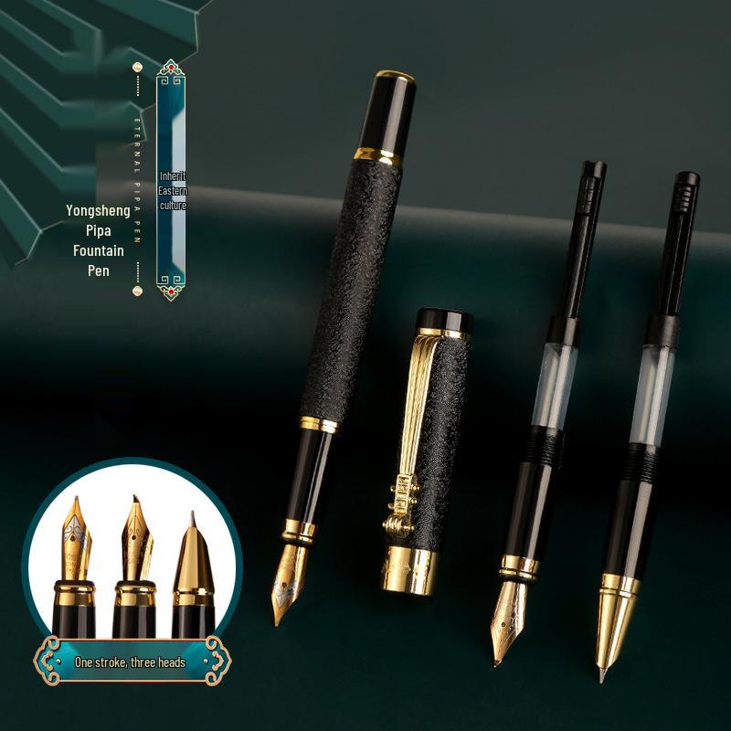 Eternal Life Pipa Fountain Pen 3-Piece Set: Office Ink Cartridge & Student Calligraphy Pen