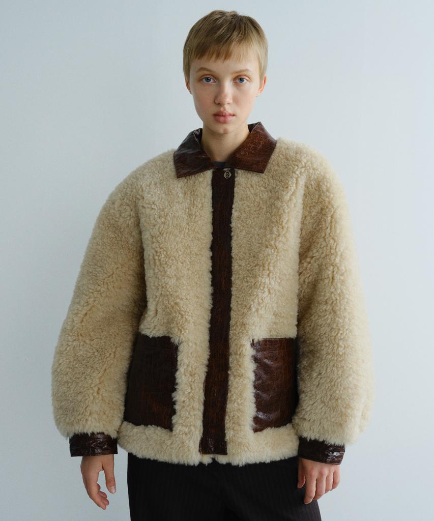 En Or Leather Colored Fur Jacket - Beige