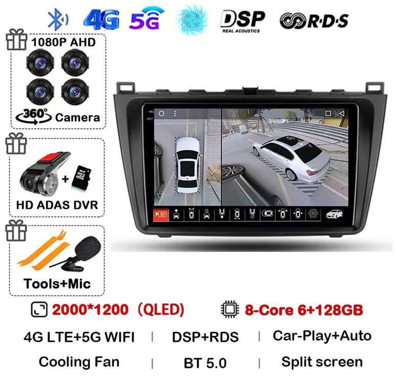 Car Radio Android14 Carplay Auto For Mazda 6 GH 2007 2008 2009 2010 2011 2012 Multimedia GPS Video Player Stereo 2din Head Unit