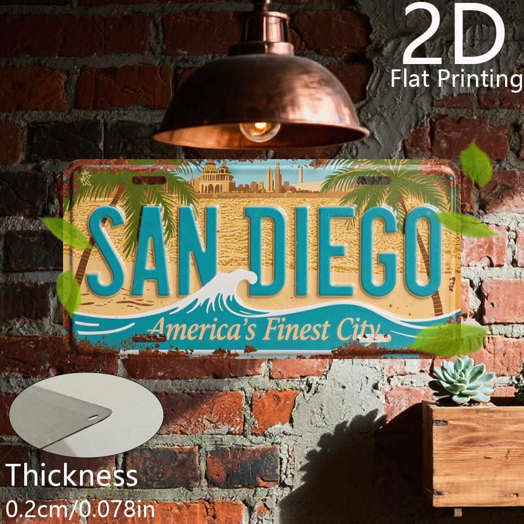 

Vintage Californian SAN DIEGO Americas Finest City Beach Wave Palm Tree License Plate D Flat Aluminum Tin Sign Wall Art Deco 15x30cm(5.9x7.8inch)