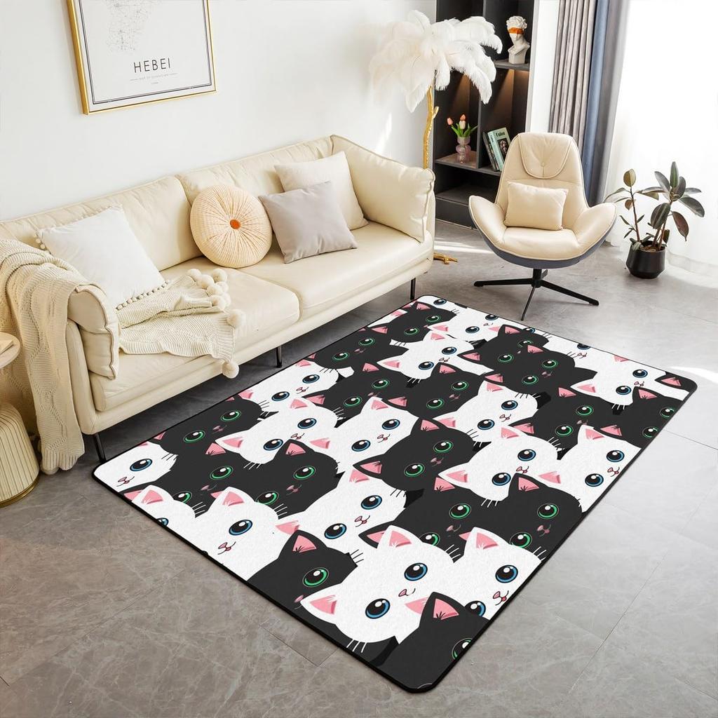 Black Cat Carpet Kawaii Cat Area Rug For Bedroom Living Room Bathroom Decor Entrance Doormat Cartoon Pet Cats Print Floor Mat