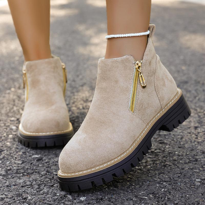 

Женская обувь: Ботильоны с круглым носком и боковой молнией, Короткие ботинки на толстом каблуке, Новые женские ботильоны большого размера 42 абрикосовый