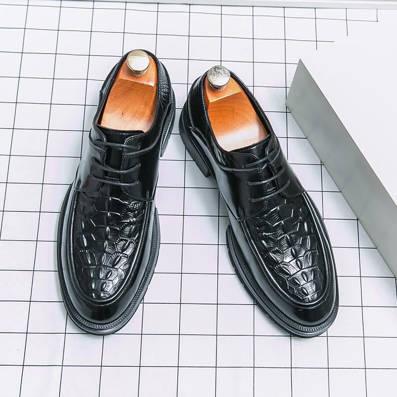 Crocodile Patterned Men Oxford Shoes Business Office Banquet Retro Gentleman Formal Shoes