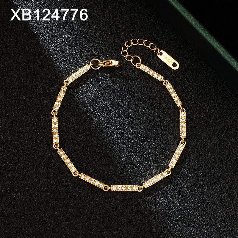 Elegant Multi-Layer Zirconia Crystal Bracelet Women Titanium Steel Geometric Design Gold Plated Fashionable Style