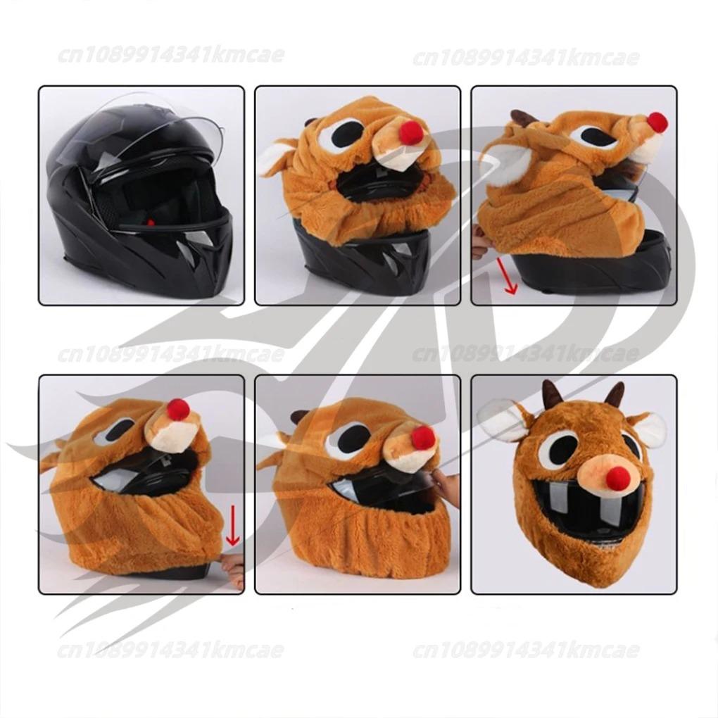 Universal Motorcycle Christmas Helmet Cover Cartoon Elk Santa Claus Fluffy Plush Set Christmas Cosplay Splicing Head Cover Helmet Communication 7