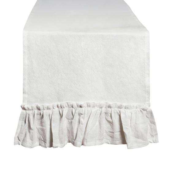 Solid Cotton Table Runner with Ruffled Edges Vintage Farmhouse Decor for Dining Coffee Table Country-Style Wrinkle Fabric Placemat Elegant Home Accent