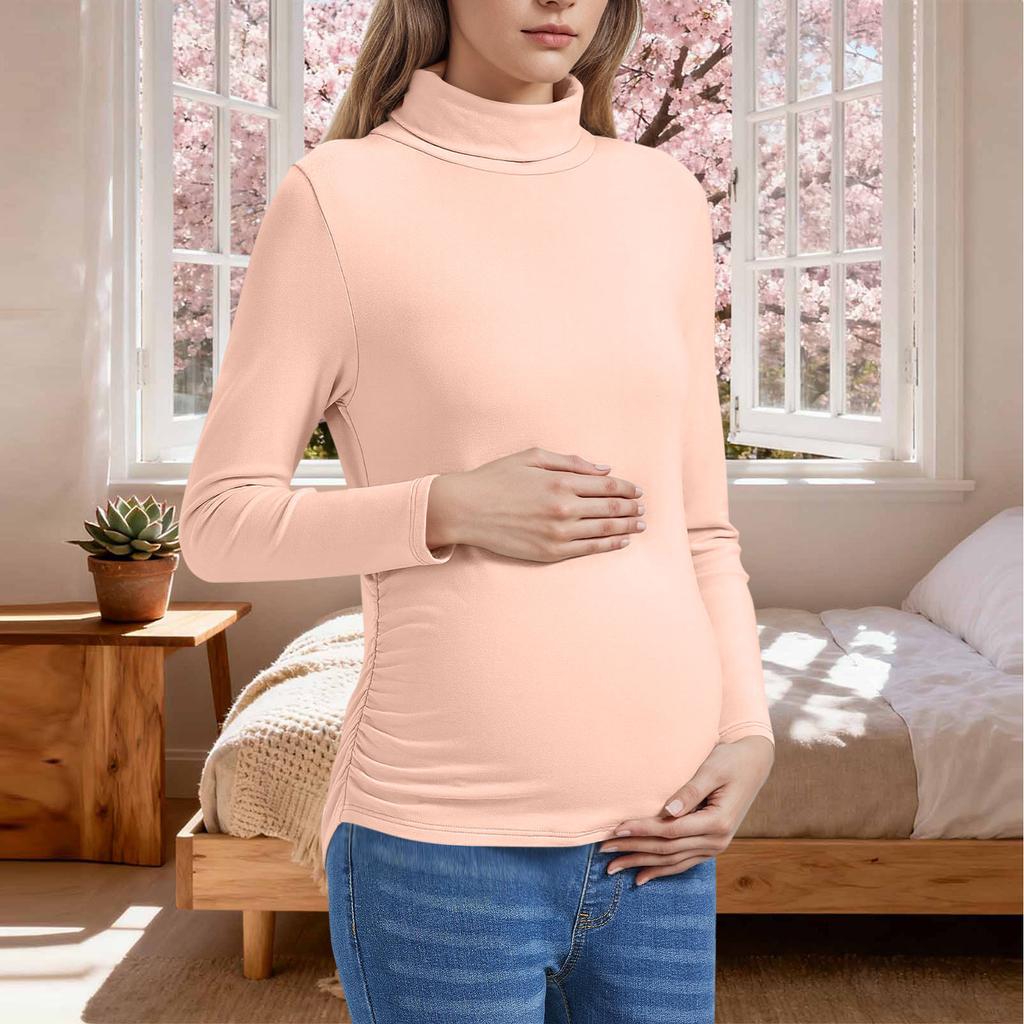 Women's Solid Color Warm Long Sleeved Pullover Maternity Top