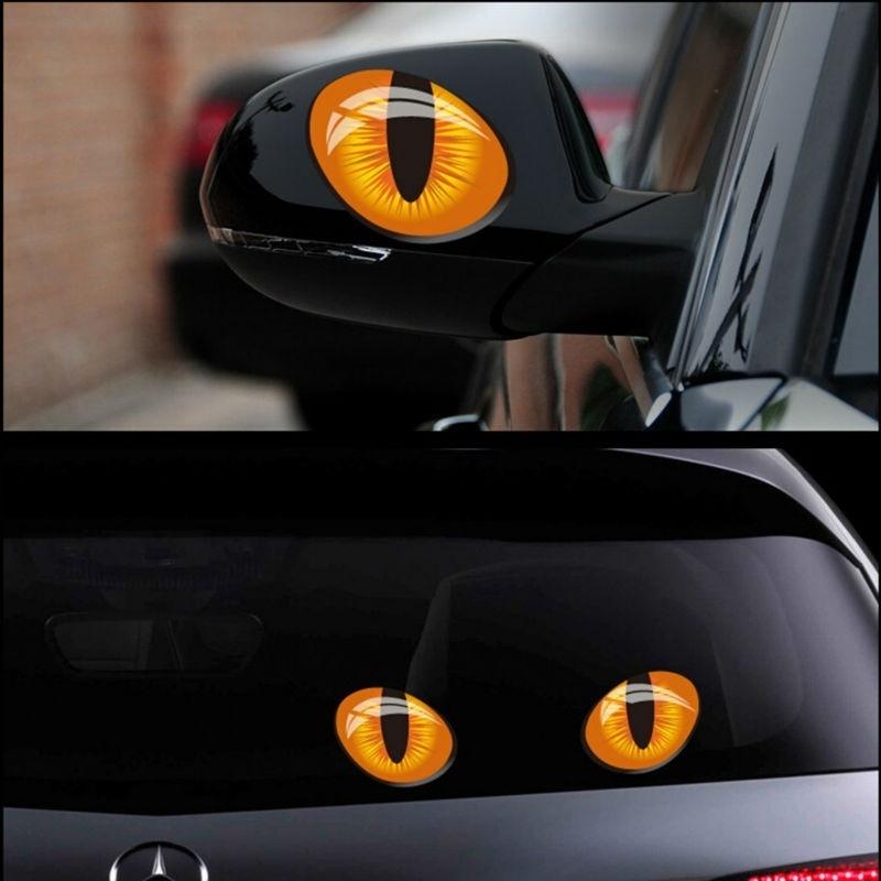 2pcs 12*10cm Cute Simulation Cat Eyes Car Stickers 3D Vinyl Decal for Rearview Mirror Car Head Engin