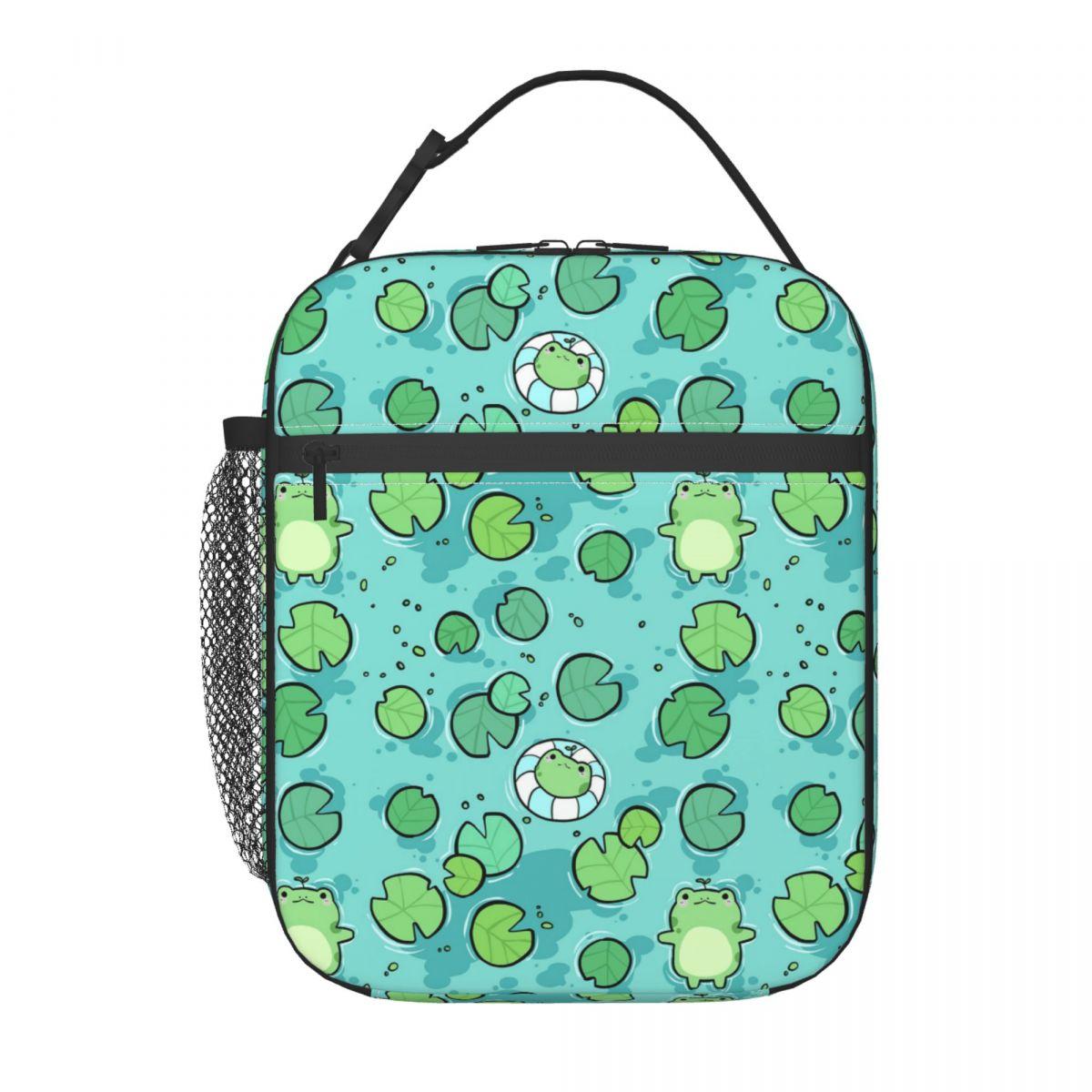 

Cartoon Cute Frog Pattern On Lotus Leaves Insulated Lunch Bag for Women Children Leakproof Food Boxes Thermal Lunch Box Tote One Size