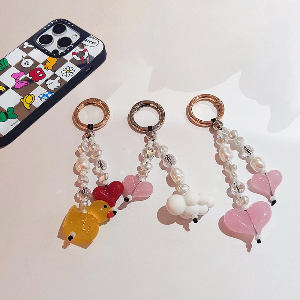 Heart Charm Cute Girls' Bags with Dopamine Color Beaded Phone Charm, Bracelet, and Keychain – Japanese & Korean Ins Style