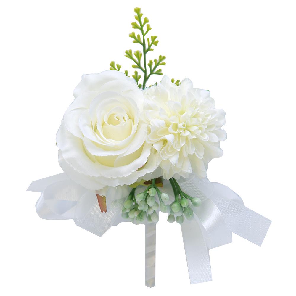 Silk Flower Wedding Boutonniere for Groom & Bride - Handmade Artificial Decoration