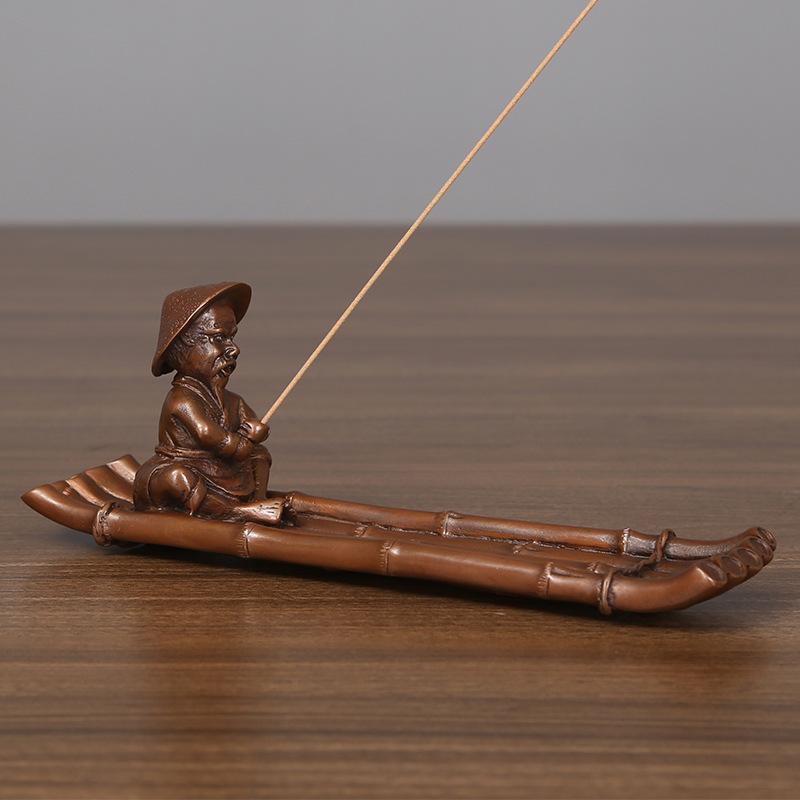 Copper Old Man Fishing Burner Tea Tray Ornament Home Incense Supplies