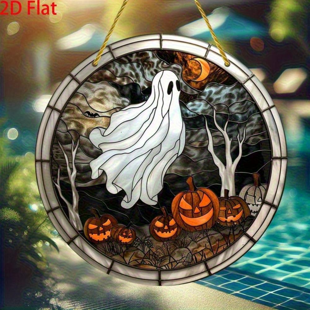 2D flat Halloween decoration - acrylic pendants (ghosts, jack-o-lanterns, full moon) - scary windows, door party decoration, holiday home decoration