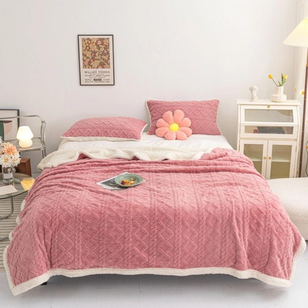Solid Color Coral Velvet Blanket Thicked Office Nap Blanket Rhombus Flannel Blanket  Travel