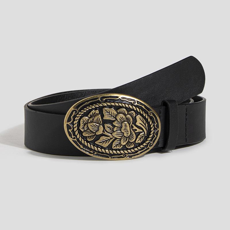 High-end Women's Belt Retro Carved Buckle Elegant and Fashionable New Women's Belt PU Belt