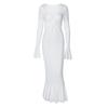 Deep V Horn Long Sleeve Fanny Pack Hip Pleats Pure Sexy Pure Wind Long Dress