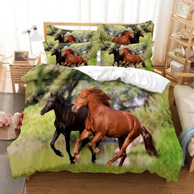 Horse Pattern 3D Digital Printing Three-Piece Set, Polished Duvet Set, Animal Single Bedding