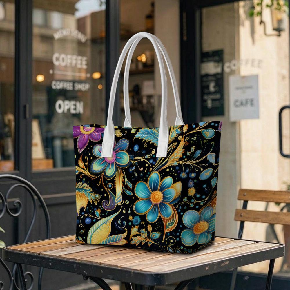 Bohemian Floral Print Tote Bag Fashion Large Capacity Daily Shoulder Handbag for Women