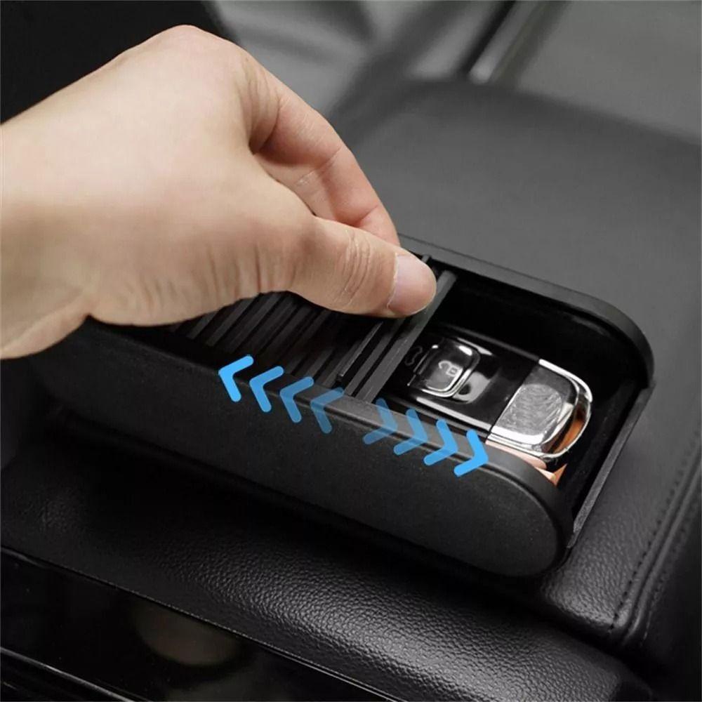 Portable Sliding Open Car Console Storage Box Large Capacity Plastic Glasses Box Self-adhesive Black Debris Storage Box