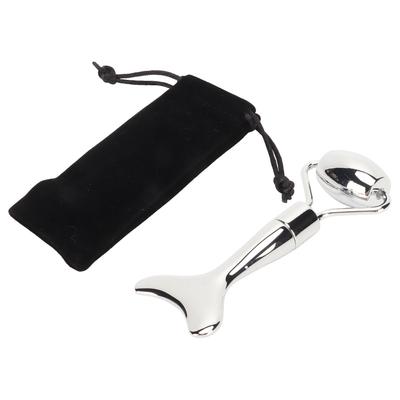 Facial Roller Gua Sha Board Double Heads Reduce Swelling Zinc Alloy Facial Massage Roller Set Silver
