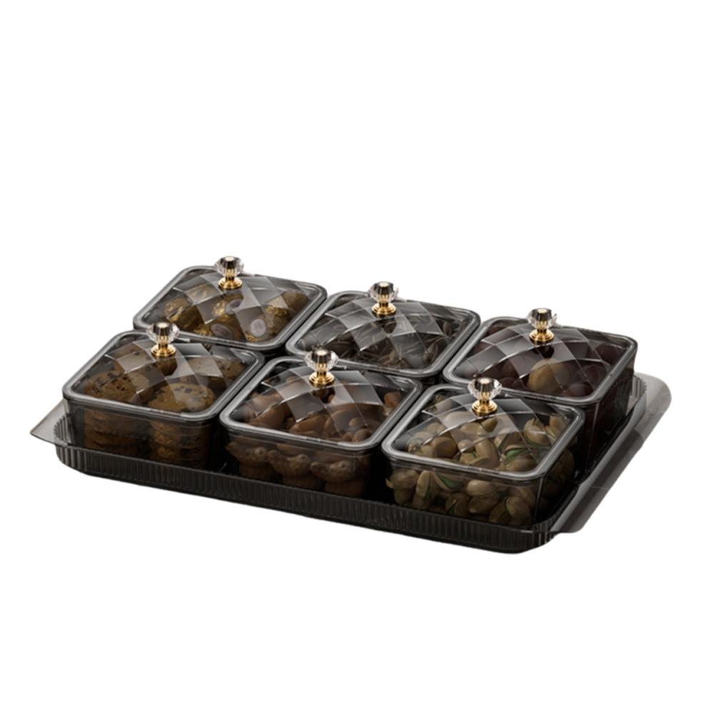 Dustproof Fruit Plate Partition Platter 2/4/6 Grids Snack Dessert Tray  Living Room