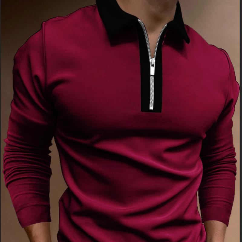 

Нові чоловічі футболки з довгими рукавами на блискавці з перекриттям кольору сорочки POLO XXXL бордовий