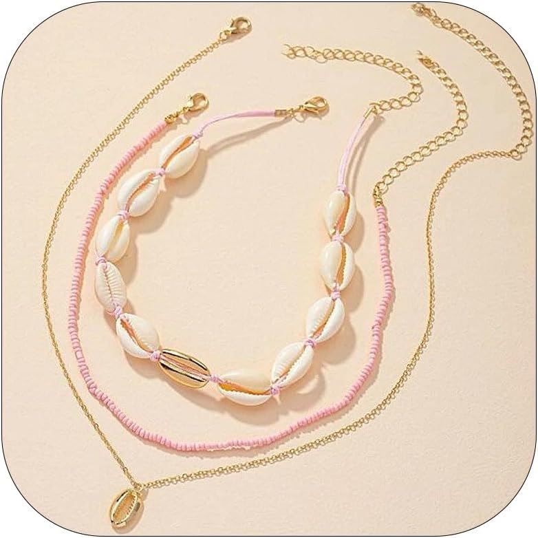 YANCHUN Shell Necklace Beach Jewelry for Women Sea Shell Necklace Layered Gold Shell Charm Necklaces Summer Outfits for Women Beach Fashion