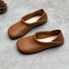 Scarpe basse in pelle PU vintage comode e morbide, suola in tinta unita, slip-on