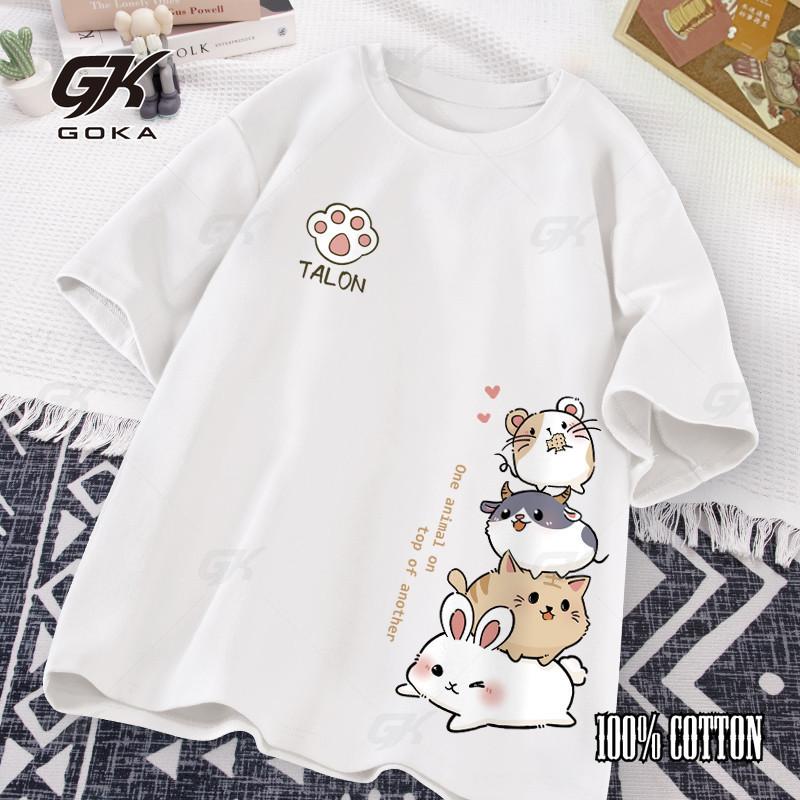 

Summer 100% Cotton Trendy Simple Cat Printed Short-sleeved T-shirt for Ladies and Boys Same Loose Casual Cute Top 4XL