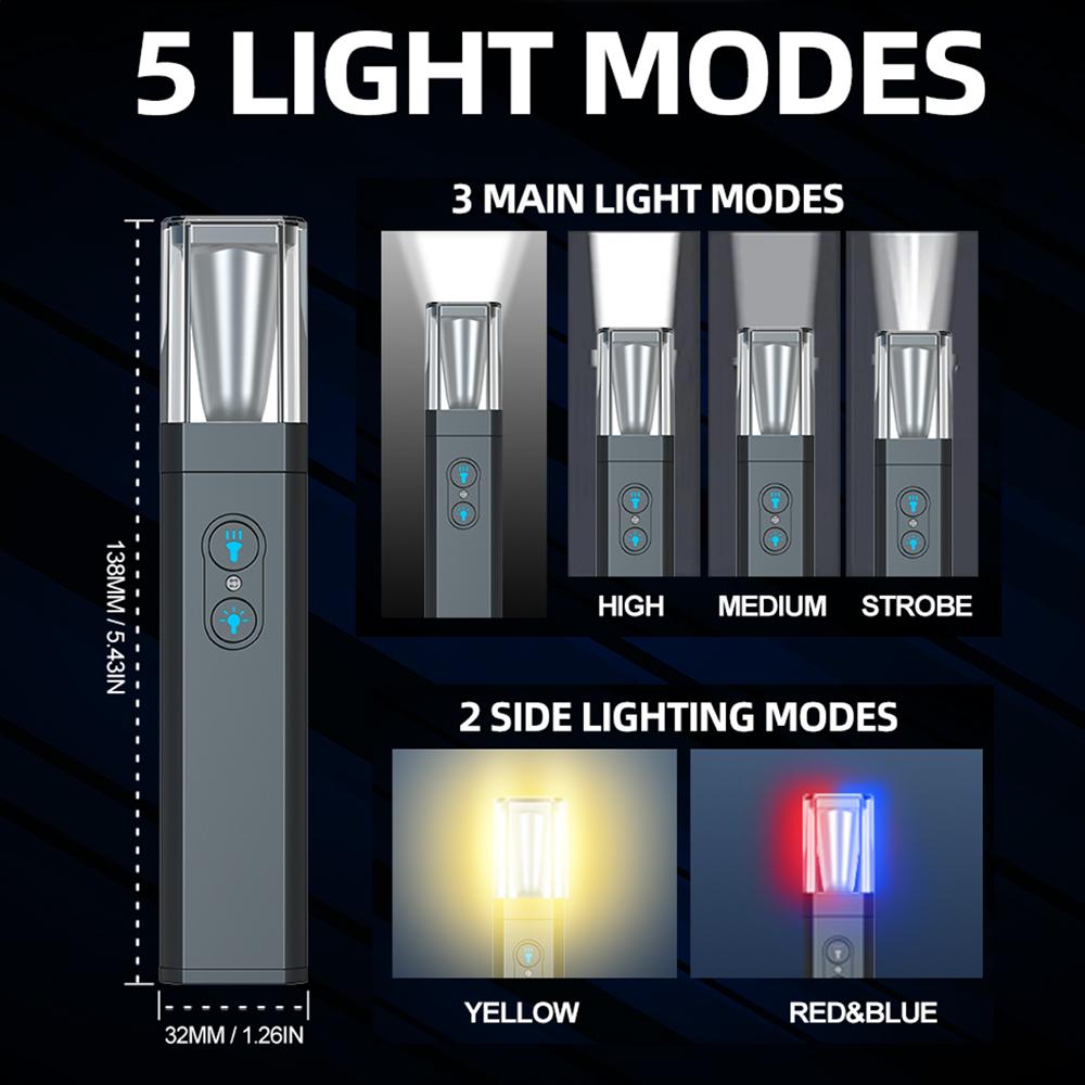LED Aluminum Alloy Flashlight, 5-Level Adjustable, Portable Camping Light, Magnetic Repair Light with Built-in Lithium Battery
