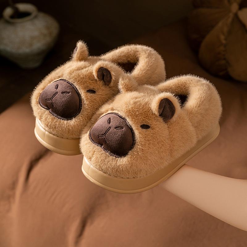 Kids' Cartoon Cotton Slippers – Cozy, Fleece-Lined, Thick Sole Fur Slippers for Boys. Perfect for Autumn & Winter Indoor Comfort.