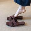 Sheepskin Version~ Simple Open-toed Wedge Heel One-word Slippers Women's Summer Retro Soft-soled Casual Hollowed-out Outer Cool Slippers