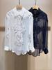 ES Elegant Lace Spliced Mulberry Silk V-neck Blouse with Embroidery