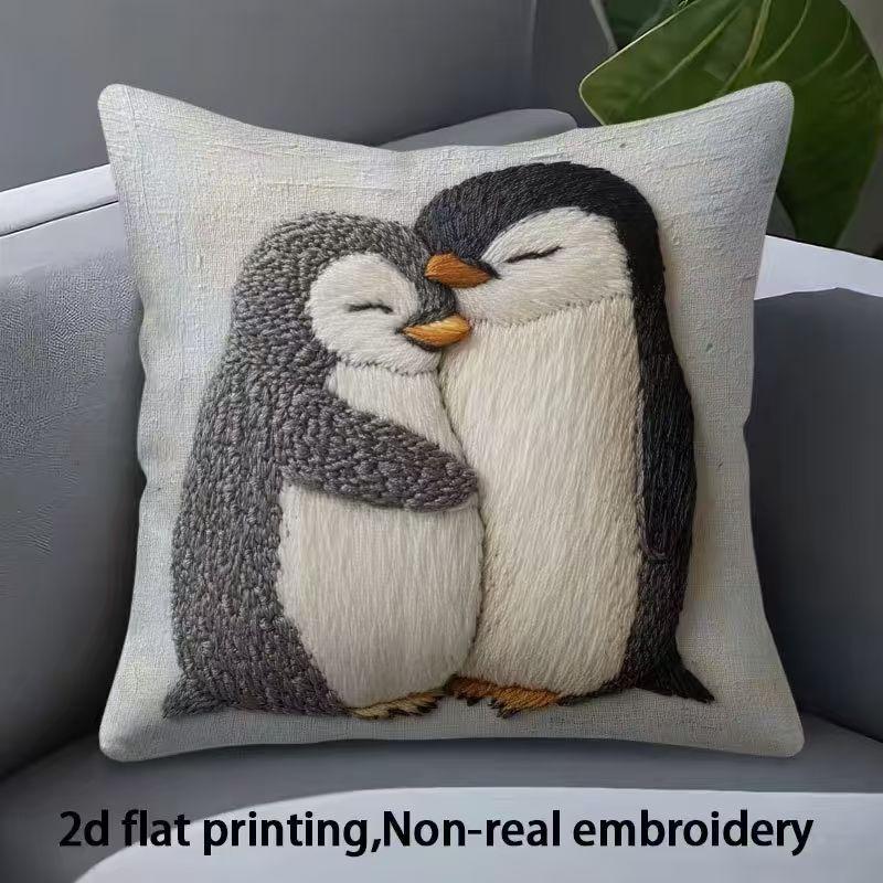Cute animals print pillowcase: 2D flat printing, non-real embroidery, night sofa night sofa cushion