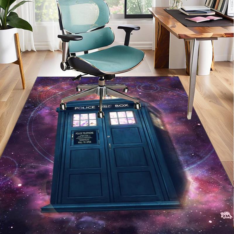 Tardis In Starry Night Office Rug Chair Mat, Game Carpet, Suitable for Front Door, Bedroom, Living Room, Desk, Holiday Gift