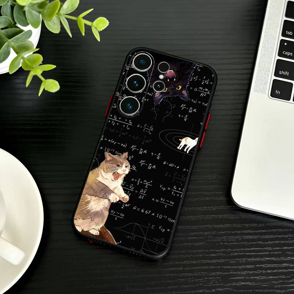 Thinking Cat Animal Phone Case For Samsung S26,S25,S24,S23,S22,S21,S20,Ultra,Plus,FE Black Soft Cover