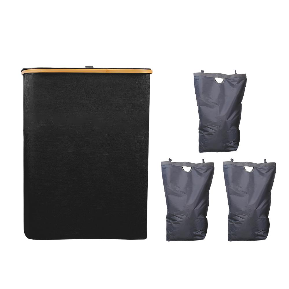 160L Laundry Hamper with Lid Large Collapsible 3 Dividers Dirty Clothes Basket Organizer with Handles and Removable Inner Bags