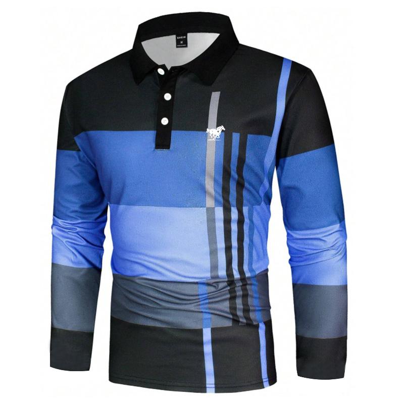 100% Polyester Frühling Herbst Herren Neu Langarm Knopf Polohemd Herren Mode Sport Golf Polohemd Tops