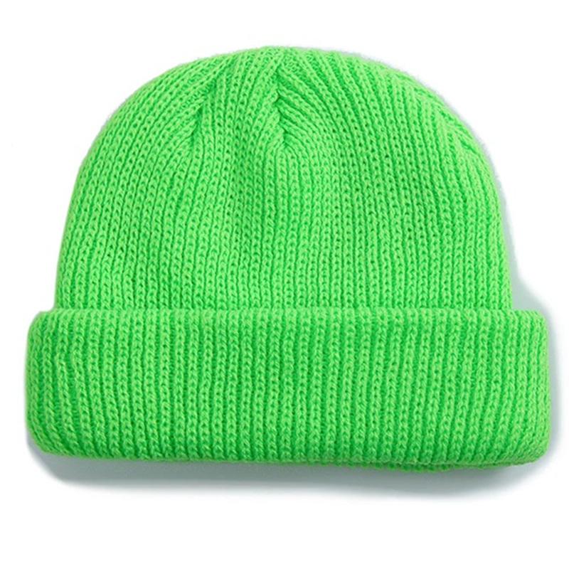 Unisex Autumn Winter Ribbed Knitted Hat Soft Cuffed Short Melon Cap Men Women Navy Style Beanie Hat