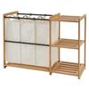 For Large Capacity Bamboo Clothes Hamper 3 Compartments Bamboo Laundry Hamper with Storage Rack