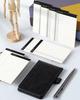 WEMATE Notebook A7 Horizontal Ruled Vertical Dotted Time Schedule 1 Metal Ballpoint 8 Pages in 4 with Card Pocket Pen PU Leather Meeting Daily Record