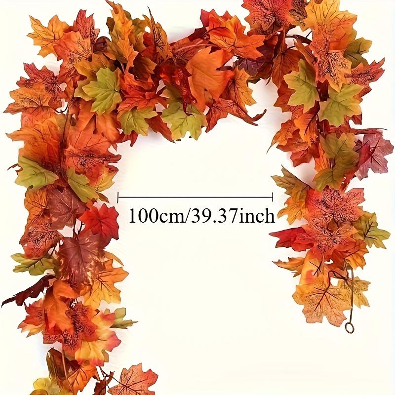 1PC Extra Long 78.74 Faux Maple Leaf Wreath - Realistic Fall Shades Red, Orange & Yellow Green | Heavy Duty Plastic Branches Vines