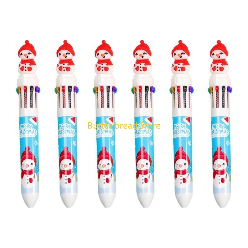 W89C 6x Multicolor Ballpoint Pen 10 in 1 Cartoon Christmas Ballpoint Pen for Party