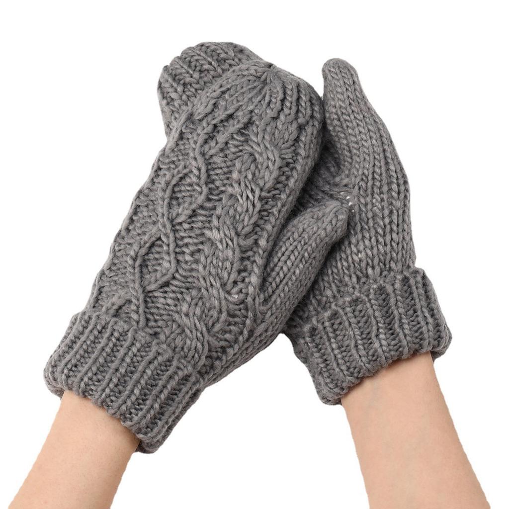 Diamond-shaped Mittens Autumn and Winter New Women's Knitted Wool Plus Velvet Thickened Fashionable Finger Warm Gloves