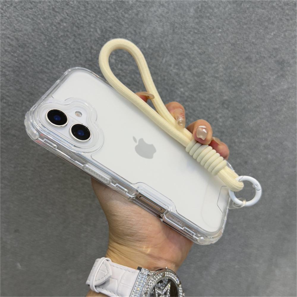Luxury Matte Clear Shockproof Wrist Strap Lanyard Phone Case for iPhone 15 11 12 13 14 16 Pro Max Plus Hybrid Bumper Armor Cover