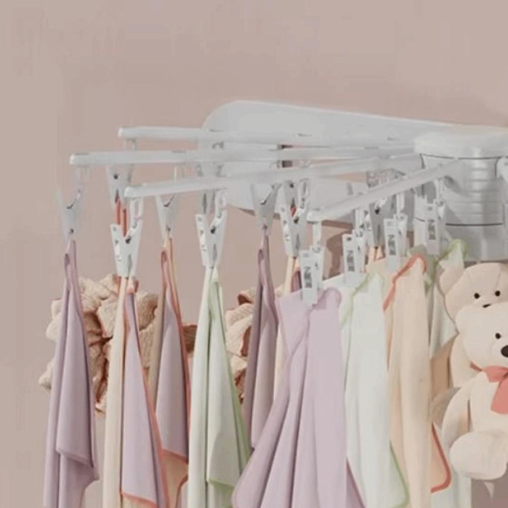 Wall Mount Rotary Drying Rack 24 Clips Underwear Hangers Folding Clothes Rack  Household
