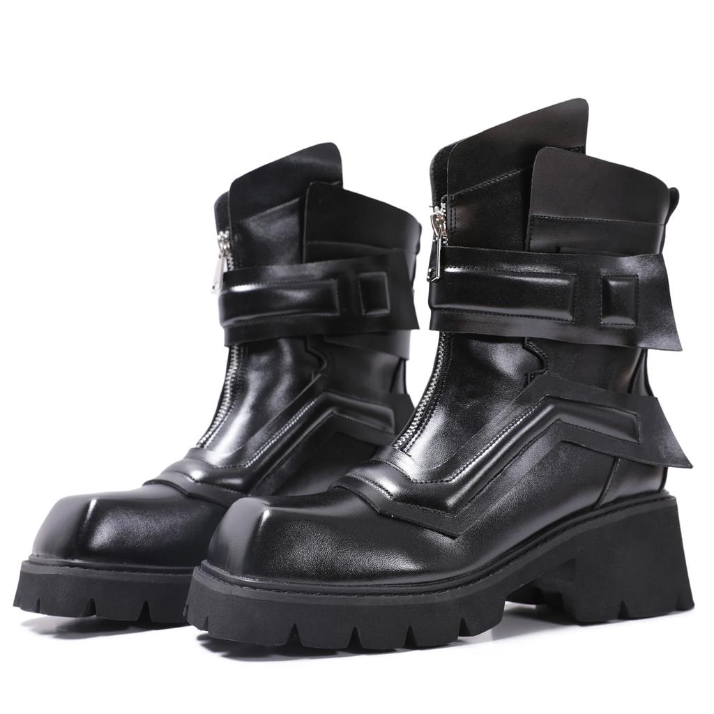 Belt Buckle Square Toe Ankle Boots for Women Thick Sole Motorcycle Knight Boots Chelsea Boots Zip 2024 Autumn Winter New Shoes